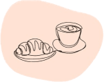 Grafik eines Croissants und Kaffee